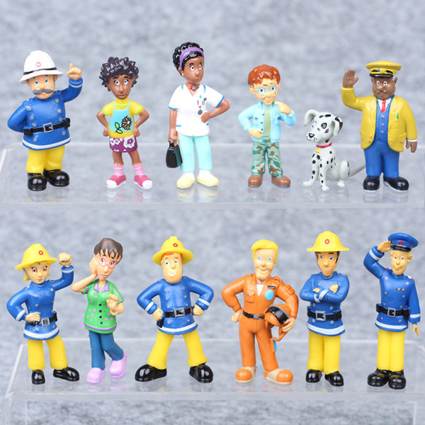 12Pcs/Set Cartoon Fireman Sam Figure Toys 3-6cm Cute PVC Dolls Toy Elvis Norman Kid Gift 3-6cm Dog Kids Toy Figures Collection