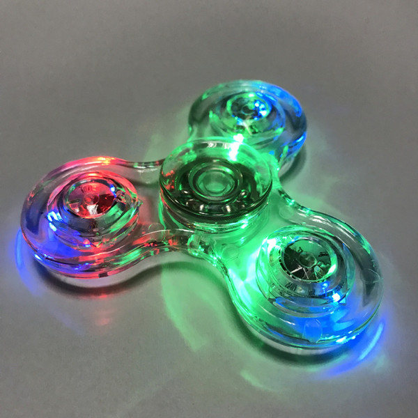 New Tri-Spinner Transparent LED Light Spinner Crystal Plastic EDC Switch Finger handspinner Autism Relief Anxiety Stress Toys