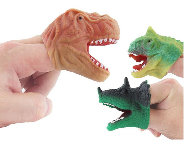 Children's mini soft plastic dinosaurs hand puppets gloves animal finger sets of whimsy head doll toys