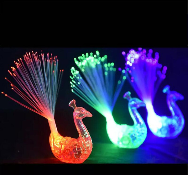 LED Flashing Peacock Fiber Optic Finger Lights Rings for Raves or Party FavorParty Nightclub Color Rings Optical Fiber Lamp Kids Children