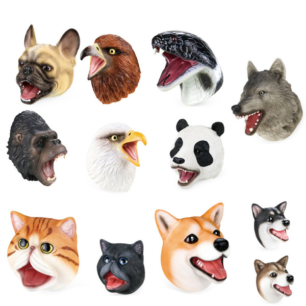 9 Styles Animals hand Puppets 13x15cm Kids soft plastic storytelling performance party props toys dog wolf snake eagle Finger toys