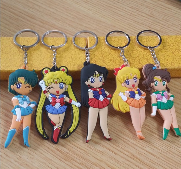 Anime Pretty Soldier Sailor Moon Key Chain double-face Comic silicone keychain action figure pendant PVC keyring Novelty Items