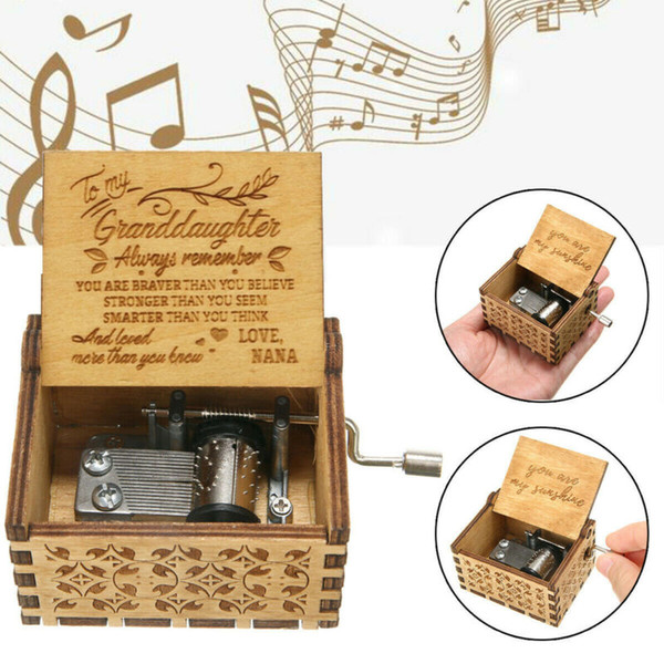 New You Are My Sunshine Music Box Engraved Hand Crank Wooden Music Box Kids Toy Gift