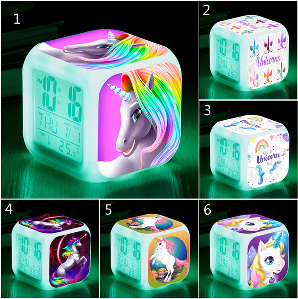 7 Style Unicorn LED Clock toys children cartoon lovely unicorn light alarm clock Christmas gift toys 2019 new C2