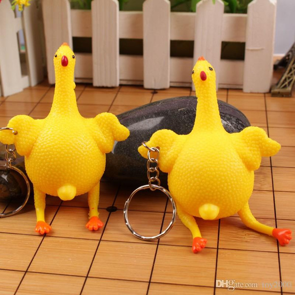 2016 New Novelty Spoof Tricky Funny Gadgets Toys Chicken Whole Egg Laying Hens Crowded Stress Ball Keychain Keyring Relief Gift