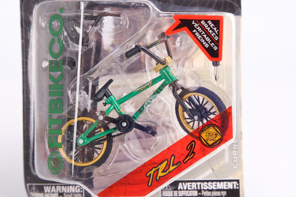 Wholesale-2015 New Professional Flick Trix Finger Bmx Bicicleta Real Brakes Alloy Fun Toy For Boys With Gadget Green And Golden Color