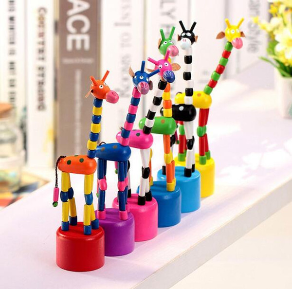 2018 hot sell Baby Wooden Rock Giraffe Toy Standing Dancing Hand Doll 17cm Tall Animal Toy Kid