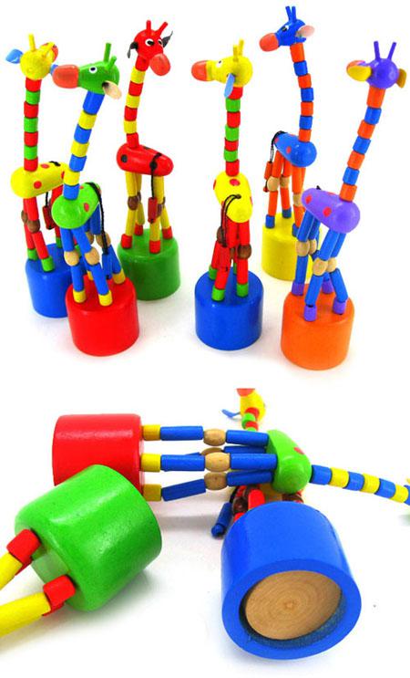 Free Shipping 12pc Baby Wooden Rock Giraffe Toy Standing Dancing Hand Doll 17cm Tall Animal Toy Kid's Education Fun Set