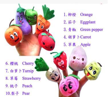 High Quality 10pcs/set Fruit Veggie Finger Puppets Educational Toys Fantoches Baby Different Fruits Green Stuffed Puppets