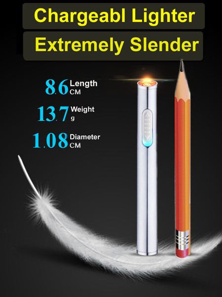 Wholesale Extremely Slim Chargeable lighter USB 2.0 Slender As a pencil Low Power & Charging finished Indicator