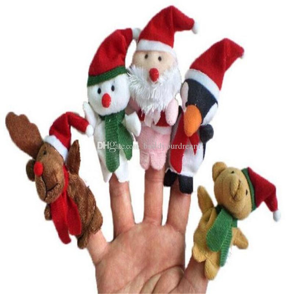 Cartoon Christmas Santa Claus Finger Toys Puppet Plush Toy Snowman Bear Dolls For Kids Baby Children Gift 5Pcs/set aa141-147 011710