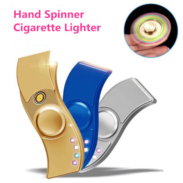 New Fidget Spinner Cigarette Lighter Finger Spinner Hand Spinners Lighter Metal Zippo Spinning Top USB Charger 5 colors 