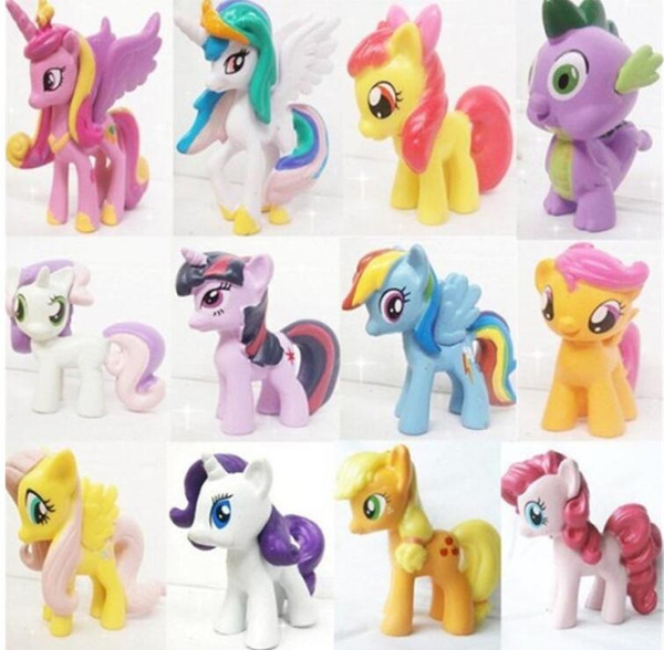 12 pcs/set 3-5cm cute pvc horse action toy figures toy doll Earth ponies Unicorn Pegasus Alicorn Bat ponies Figure Dolls For Gir