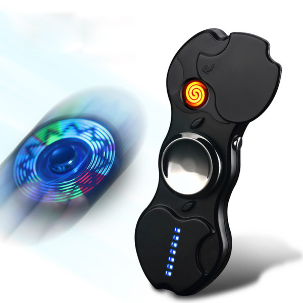 Free shipping Creative Smart Apple Fingertip Gyro Lighter Casual Decompression Colorful USB Charging Cigarette Lighter Finger Spinner