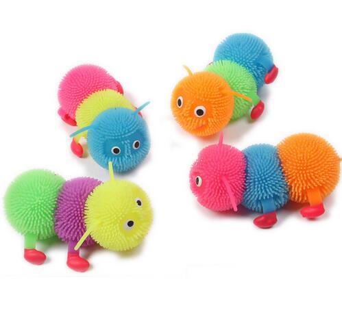 5pcs/lot New Fashion Luminous Insolubility Vent Balls Colorful Caterpillar Toy Flashing Hairy Balls Color Random