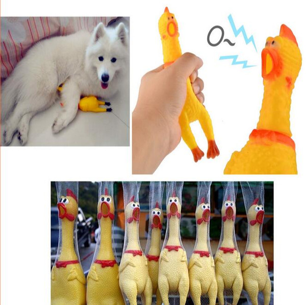 5pcs/lot Funny gadgets 42cm High Quality novelty Yellow rubber Dog Toy Fun Novelty Squawking Screaming Shrilling Rubber Chicken for kids