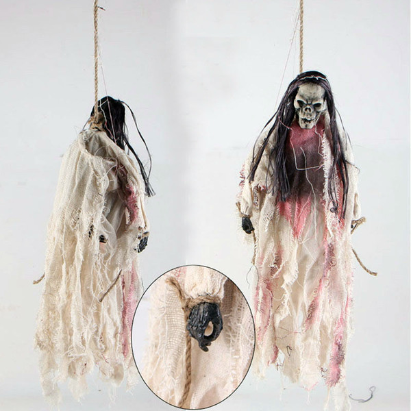 Wholesale-Halloween toy Small hanging ghost Halloween horror Funny electric toy Haunted House Bar Decorations Voice hanging ghost skeleton