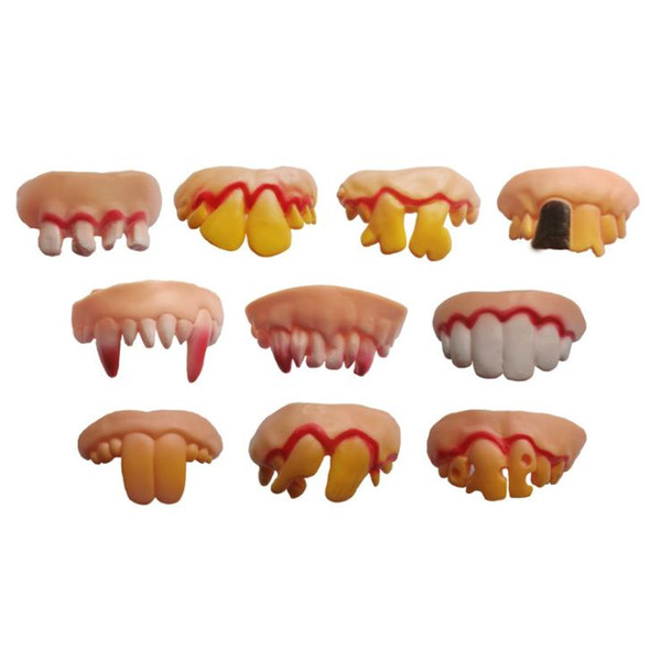 Halloween Denture Vampire Teeth Zombie Incisors Funny Tricky Soft Plastic Teeth Scary Toys for Children Horror Disguised Props for Halloween