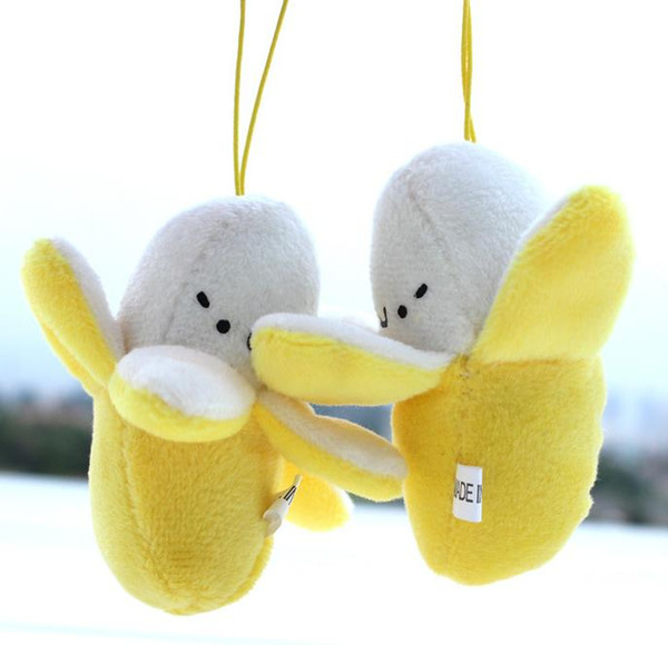 Kids Toys Creative Cartoon Accessories Gift Face Text Small Banana mobile phone pendant peeling banana plush hanging ornaments 7cm wholesale