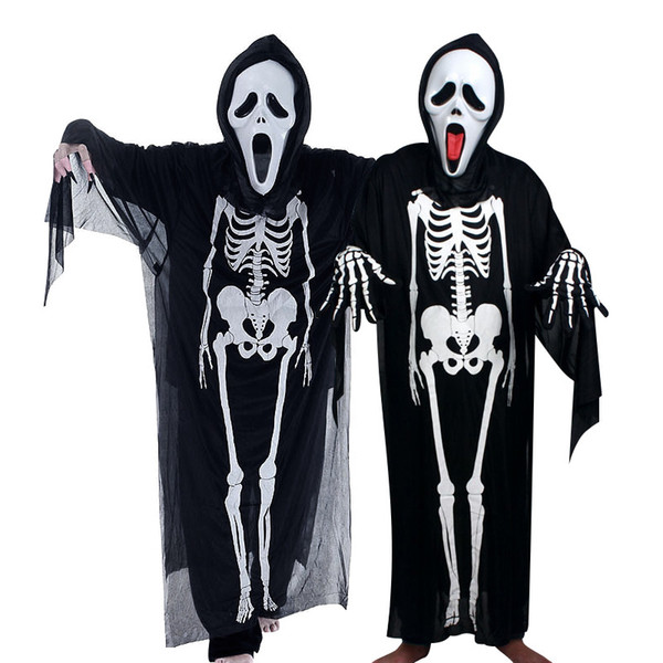 Ghost Festival Skeleton Set Halloween Cosplay Skeleton Horror Costume Masquerade Adult Kids Designer Horror Mask Clothing Three-Piece Set