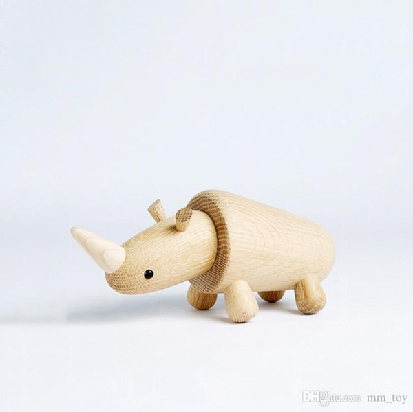 Wooden Craft Rhinoceros Oak Office Coffee Shop Colleciton Decoration 20cm Ornament Cute Educational Toys Birthday Gift