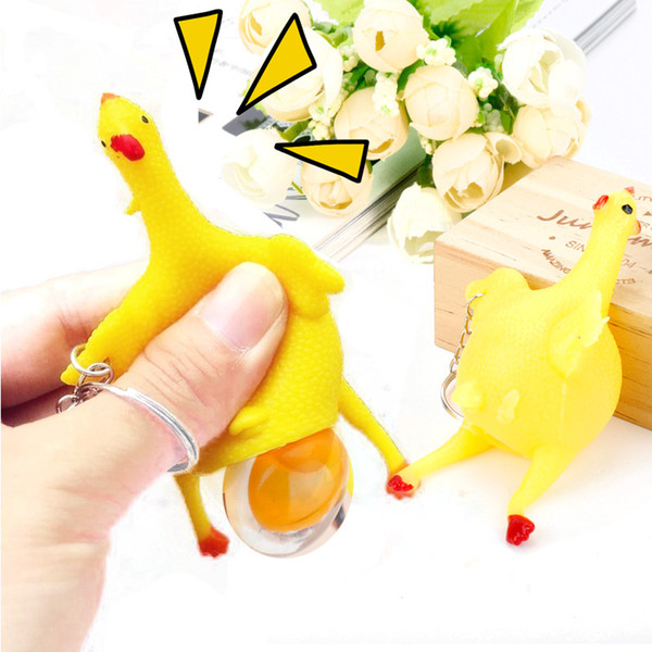 Funny Trinket Spoof Tricky Toy Chicken Egg Laying Hens Keychain Backpack Bags Key Ring Creative Gifts