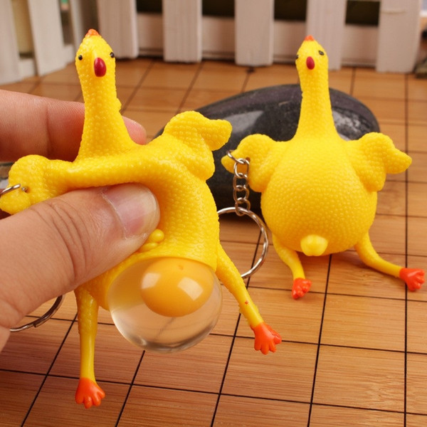 2016 New Novelty Spoof Tricky Funny Gadgets Toys Chicken Whole Egg Laying Hens Crowded Stress Ball Keychain Keyring Relief Gift