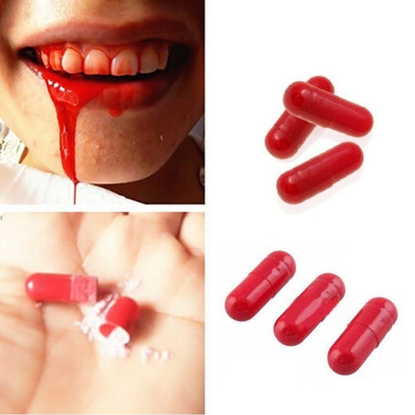 Funny Blood Pill Trick Toys Whimsy Prop Vomiting Blood Capsule April Fool's Day Joke Toys,3 pcs/package