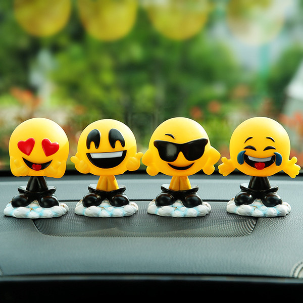 Car Ornaments Cute Resin Funny Expression Shaking Head Dolls Decoration Swinging Head Emoji Toys In Car Auto Decor Accessories LE250