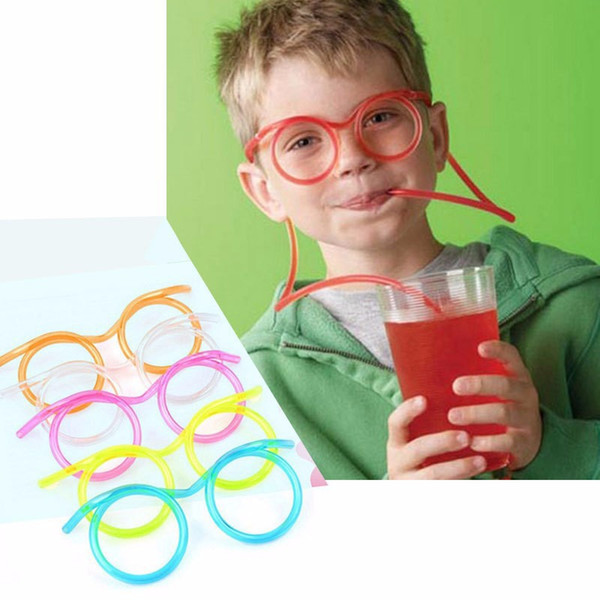 Fun soft plastic straw funny glasses flexible drinking toys party joke tube tools kids baby birthday party toys