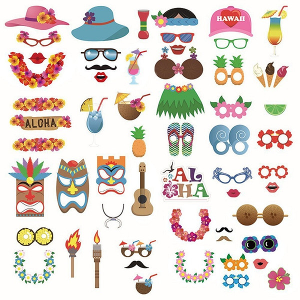 60PCS/Lot New Creative Hawaii Summer Party Funny Photo Booth Props Wedding Birthday Decoration DIY Photograph Tools