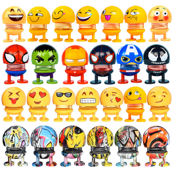 Avengers Smile Doll Car Ornament Emoji Shaking Head Car Automobile Interior Dashboard Decoration ABS Funny Smiley Dolls LE248