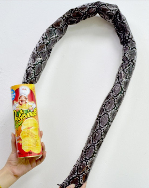 Spoof tricky chips snake toys chips barrels bounce jump snake chips become snake Halloween fool 046