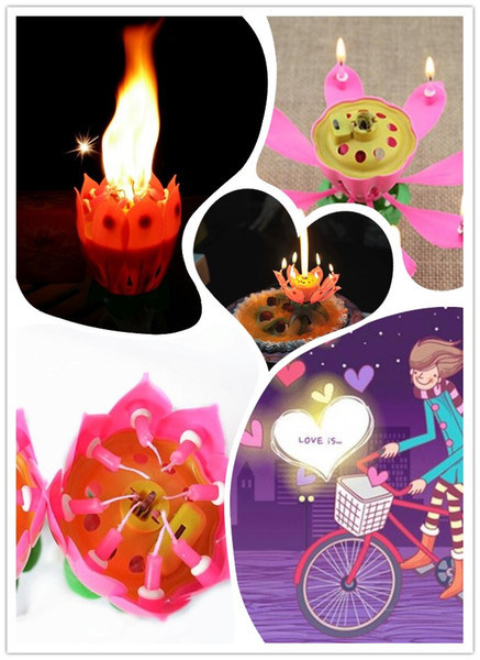 New Music Candle Blossom Lotus Flower Candle Light Birthday Party Music cake candle Sparkle musical style with Retail packaging