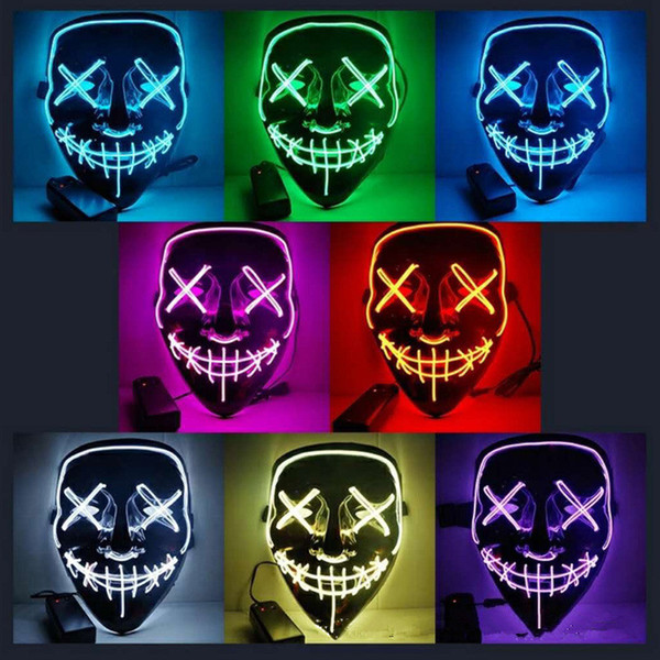 10styles Halloween El Wire Cold Light Line Ghost Horror Mask LED Party Cosplay Masquerade Street Dance Halloween Rave Toy 12pcs AAA1066