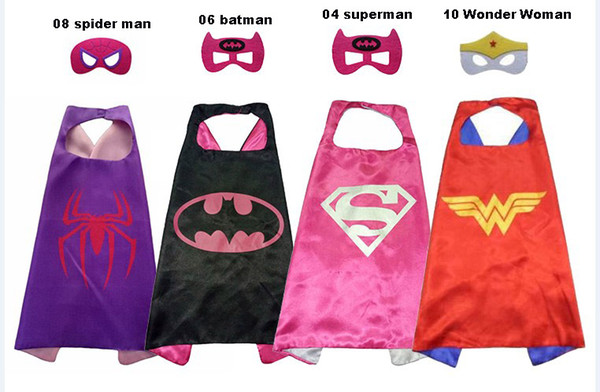 Halloween gift L70*70cm kids Super hero Capes and masks - Spiderman Flash Supergirl Batgirl Robin for kids capes with mask