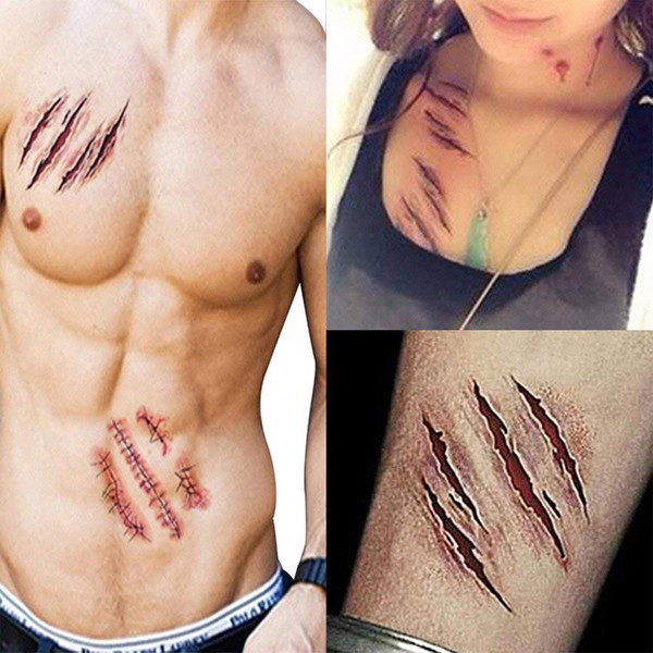 Halloween Zombie Scar Tattoos Fake Scars Bloody Costume Makeup Halloween Decoration Horror Wound Scary Blood Injury Sticker