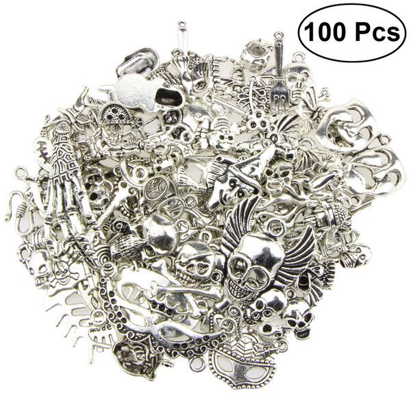 100 Pcs Pendants Halloween Delicate Skeleton Theme Pendant Beads Pendant Accessories Alloy Beads Bracelet DIY Crafts
