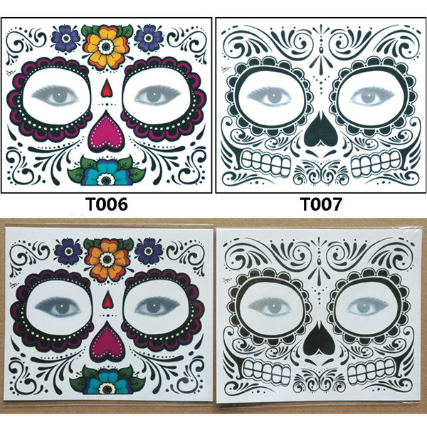 Halloween Christmas party Facial day of the dead faced tattoo Halloween and masquerade ball must, pretty tattoo sticker waterproof DHL