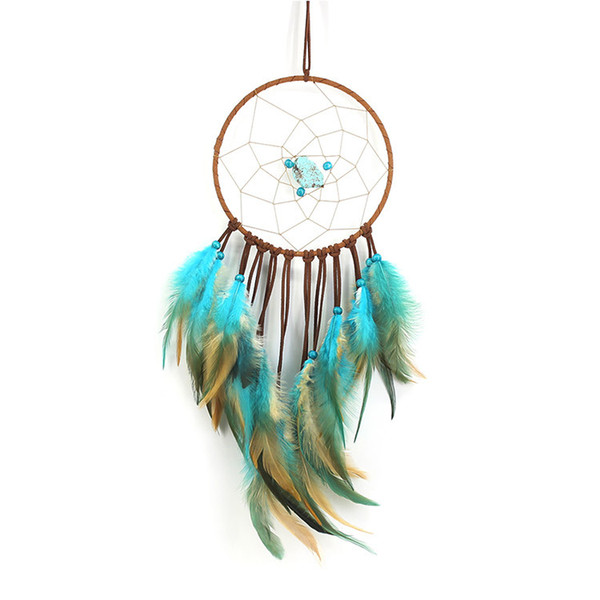 Dream Catcher with Feathers Wall or Car Hanging Decoration Ornament Room Decor for Kids Bedroom Wall Decorations Turquoise Stone Handmade Ho