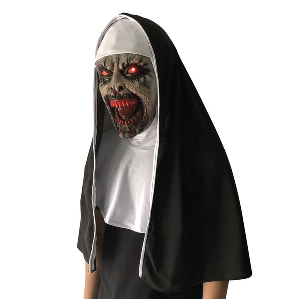 LED The Nun Mask Horror Headgear With Scary Voice Led light Cosplay Valak Latex Masks With Headscarf Helmet Halloween Party Props HOT