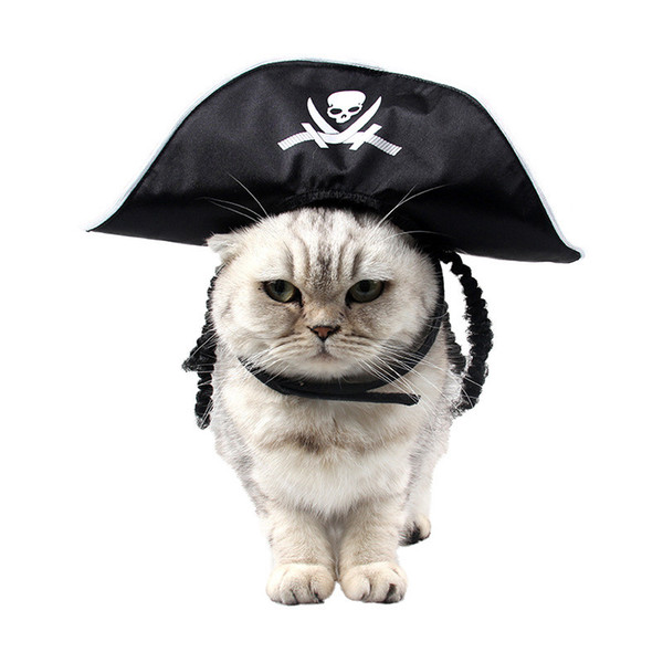 Cool Skeleton Pet Cat Dog Halloween Costume Cosplay Trendy Headwear Black Pirate Hat Cap Masquerade Holiday Dress Party Gift Pet Supplies