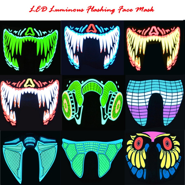 50pcs Halloween LED Masks Clothing Big Terror Masks Cold Light Helmet Fire Festival Party Glowing Dance Steady On Driver Hot Sale