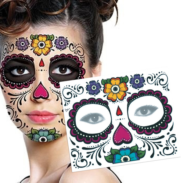 Christmas party Facial day of the dead faced tattoo Halloween Supplies and masquerade ball must, waterproof Temporary Face tattoo sticker
