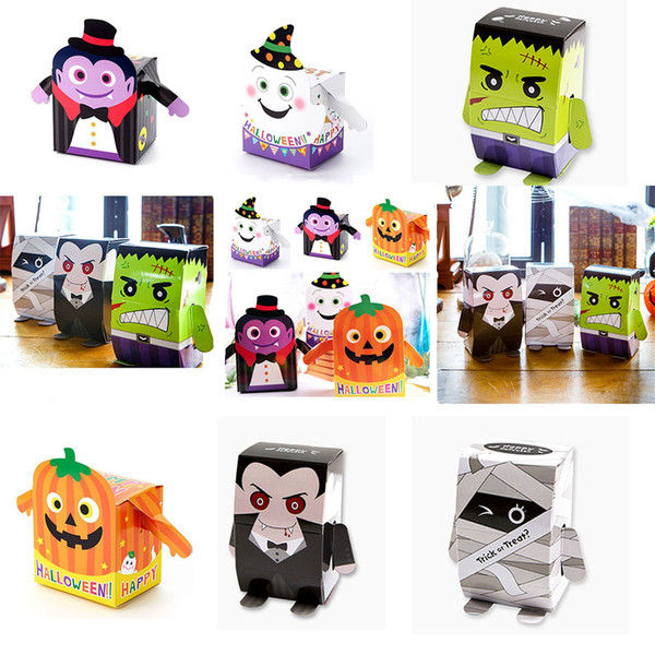Halloween Candy paper box cartoon ghost Zombie pumpkin owl modeling DIY Cookies Box children Gift Bags 6 styles C5071