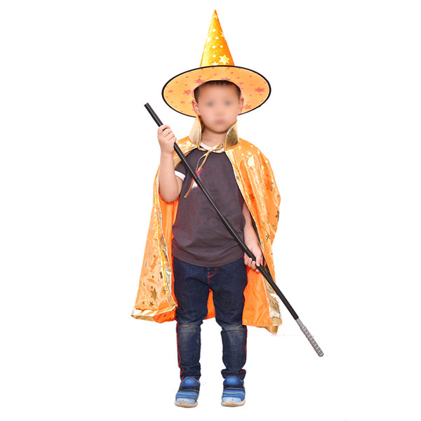 2 Pcs/Set Halloween Costumes Stars Pattern Witch Wizard Cloak with Hat for Kids