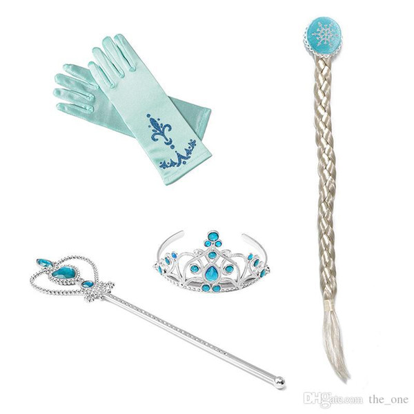 4pcs set cosplay Headwear Crown Wig Wand Gloves Party Dress Up costume for kids Princess christmas Halloween Party Accessories