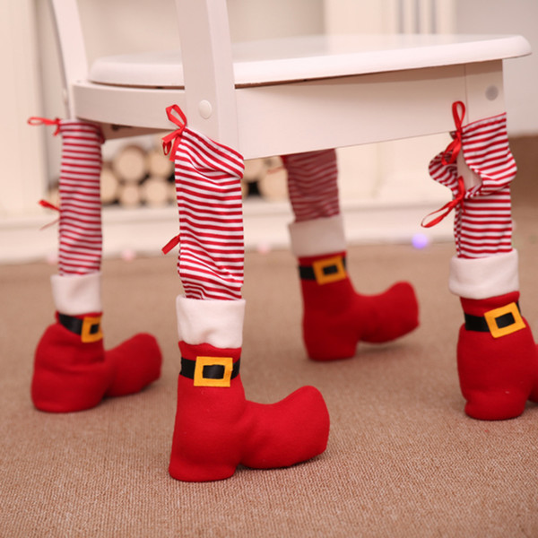 38*9cm Christmas 4pcs/set Decorations Xmas Restaurant Bar Chair Foot Cover Stools Tables Feet Covers Ornament Supply