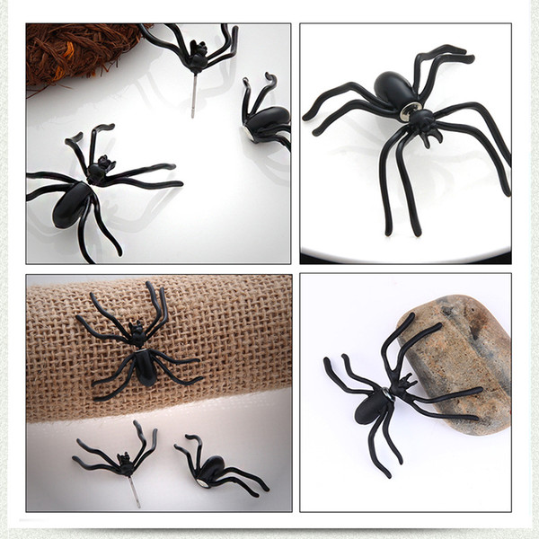 Fun Punk Halloween Black Spider Charm Ear Stud Earrings Evening Gift For Party Halloween Costume Novelty Toys DHL