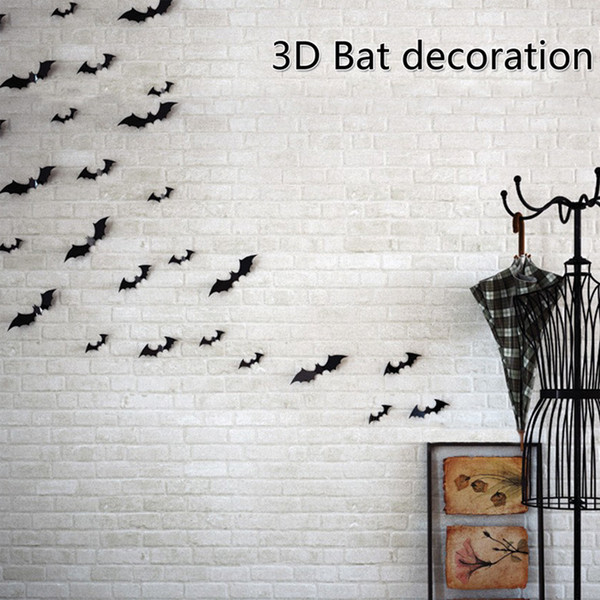 DHL 250SET(12P/SET) Scary Black Bats Decal 3D Black Bats Wall Stickers Wall Decals for Home Decor or Halloween Party Supplies Assorted SizE
